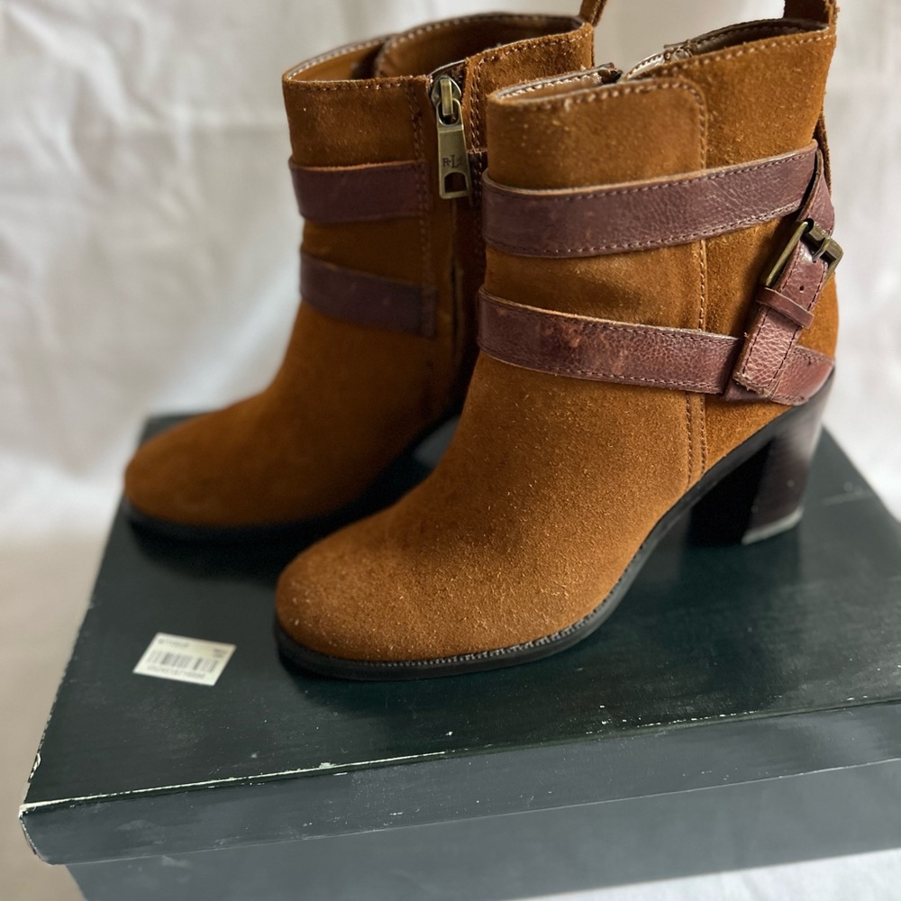 Lauren Ralph Lauren Brown Suede Ankle Booties - Picture 5 of 9